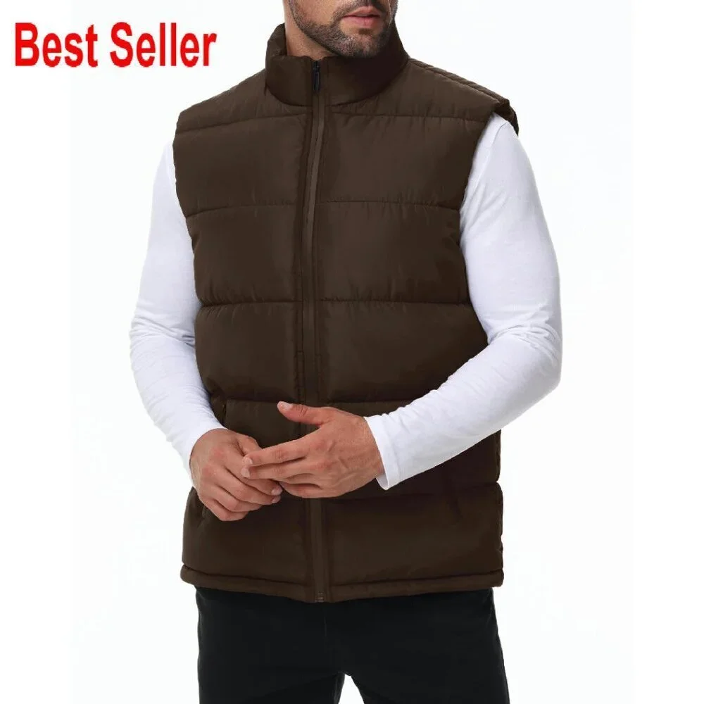 Men's Puffer Vest Water-Resistant Stand Collar Zipper Winter Outerwear